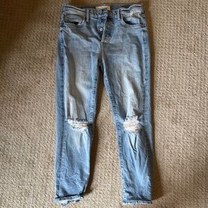 MOTHER Blue Skinny Jeans with Distressed Knees
